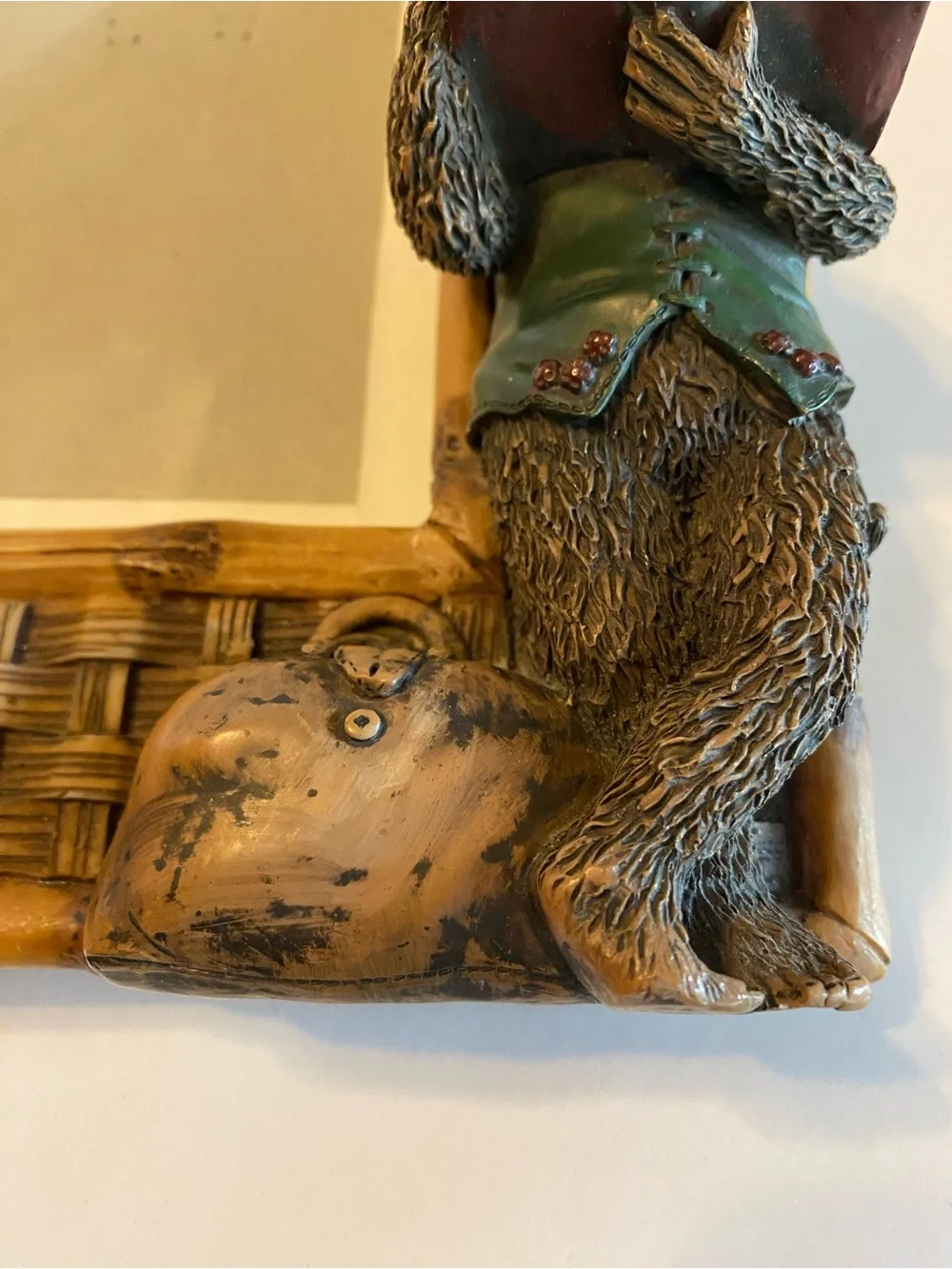 Hollywood Regency Building VTG Picture Frame Faux Bamboo Monkey Boho Tiki 3.5x5